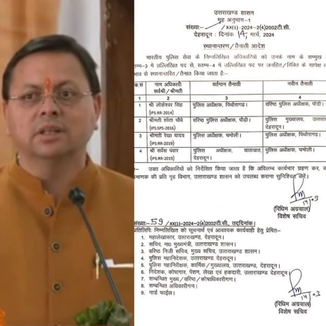 Dhami government transferred four IPS officers in Uttarakhand, police captains of these districts were changed, see government order Dhami government transferred four IPS officers in Uttarakhand, police captains of these districts were changed, see government order