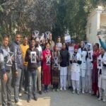 Demonstration for restoration of old pension in Rishikul Ayurveda College