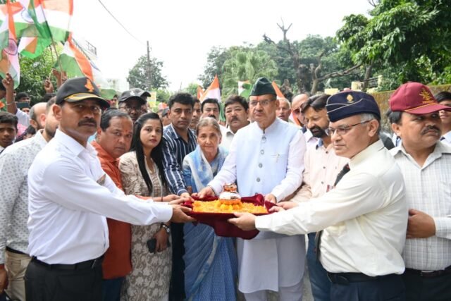 Soldier Welfare Minister Ganesh Joshi collecting soil from the courtyard of martyr Lieutenant Pratik Acharya under Shaheed Samman Yatra 2.0 Soldier Welfare Minister Ganesh Joshi collecting soil from the courtyard of martyr Lieutenant Pratik Acharya under Shaheed Samman Yatra 2.0