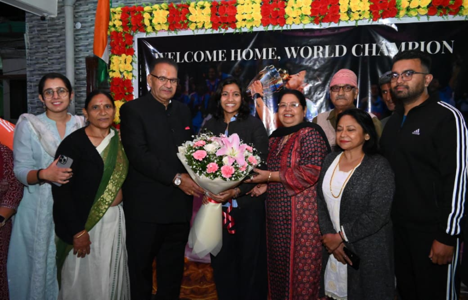 Minister Ganesh Joshi meets World Cup winner Sneha Rana