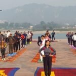 Yoga practice session organised at Namami Gange Ghat