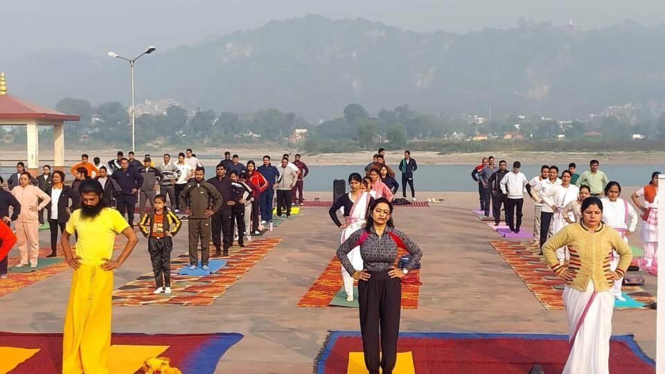 Yoga practice session organised at Namami Gange Ghat