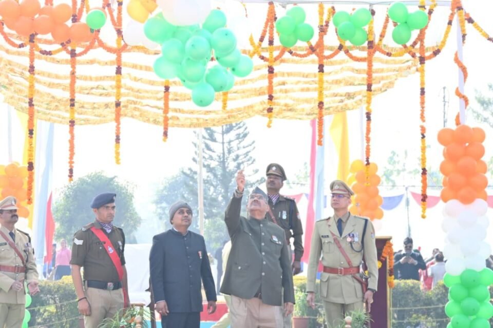 On the occasion of the 77th Republic Day, District In-charge Minister Ganesh Joshi hoisted the national flag at the Police Lines in Rudrapur.