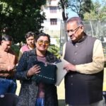 The co-founder of House of Swasha met with Agriculture Minister Ganesh Joshi and presented him with garments made from bamboo.