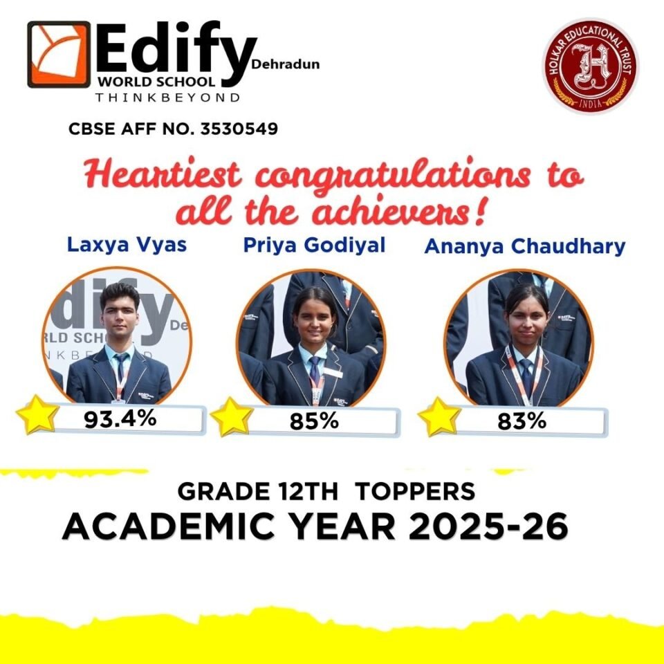 Students of Edify World School, Dehradun, Excel in CBSE Class 12 Examinations; Lakshya Vyas Emerges as School Topper.