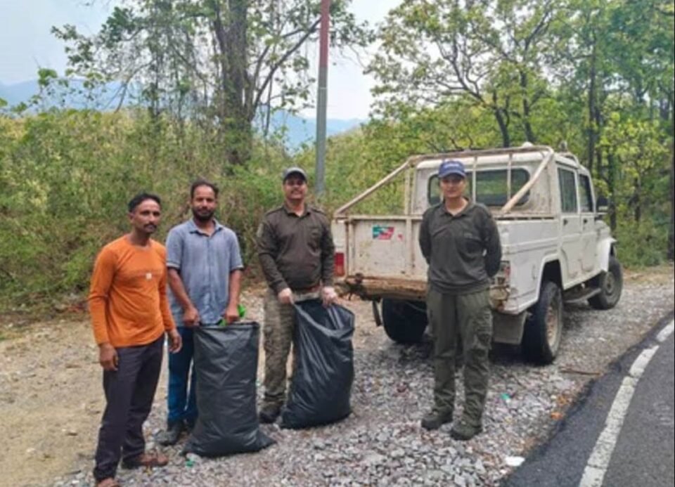 Cleanliness drive in Malsi Range; plastic waste removed from the forest area.