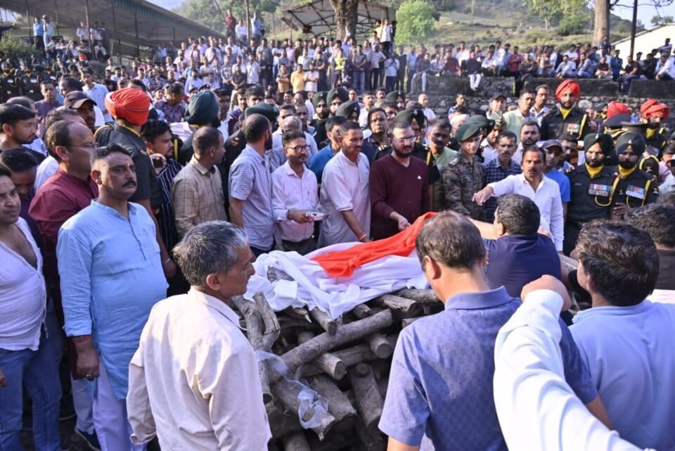 Hundreds bid a tearful farewell to Lieutenant Bireshwar Goswami, who was martyred during a military operation in Rajouri.